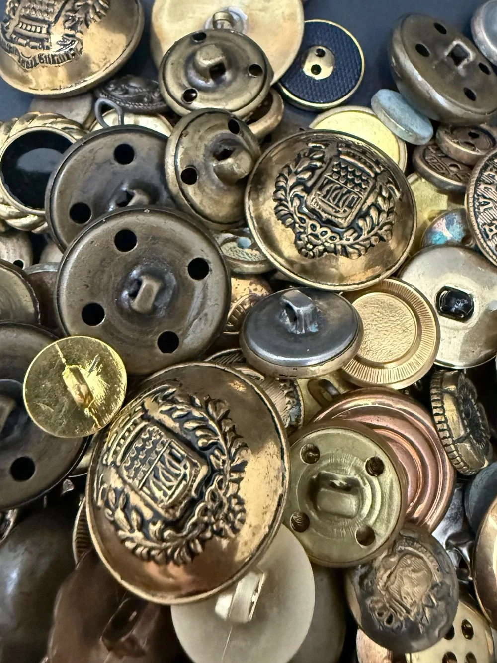 Vintage Mixed Assortment of Sewing Buttons Antique Gold-tone Metal Military